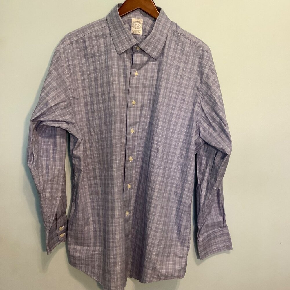 Brooks Brothers Men’s Button Down Shirt 17 1/2-34 Blue/White Plaid Egyptian Cott - Picture 2 of 8